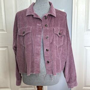 EUC American Eagle Cropped Corduroy Shirt/jacket Mauve Pink Raw